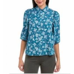 New Nanette Lepore Floral Puff Sleeve Button Down Blouse Size Small